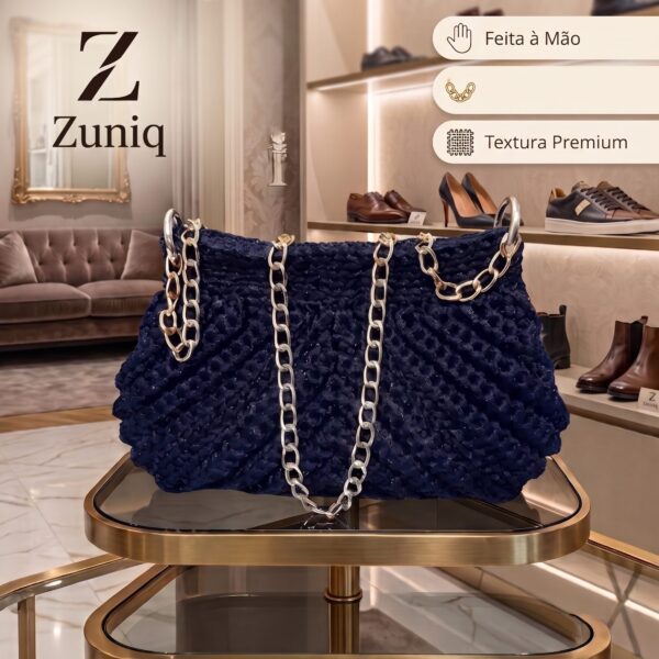 Bolsa de Crochê ZuniQ La Bella Azul Marinho Alça Corrente Prata