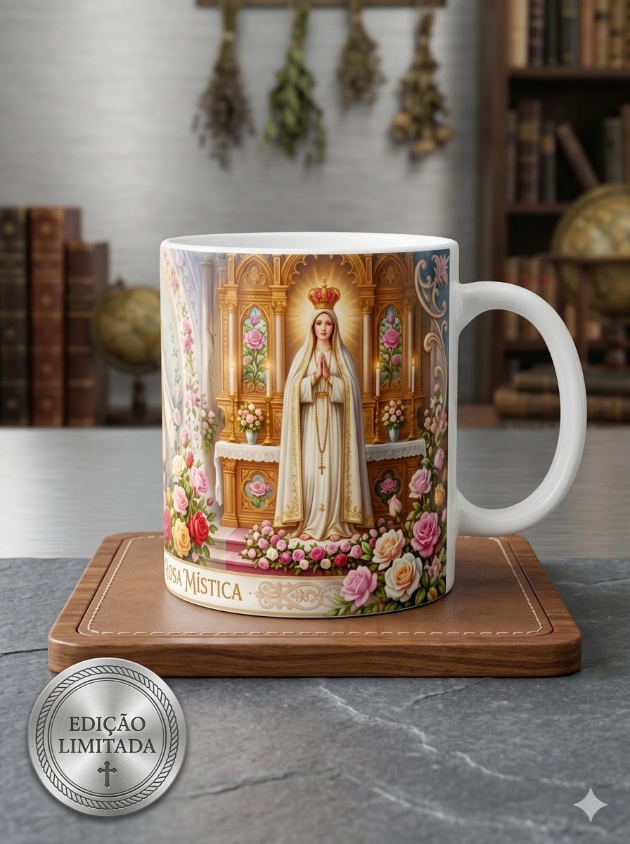 Caneca de Porcelana Personalizada Religiosa 325ml | ZuniQ - Nossa Senhora Rosa Mistica - Imagem 2