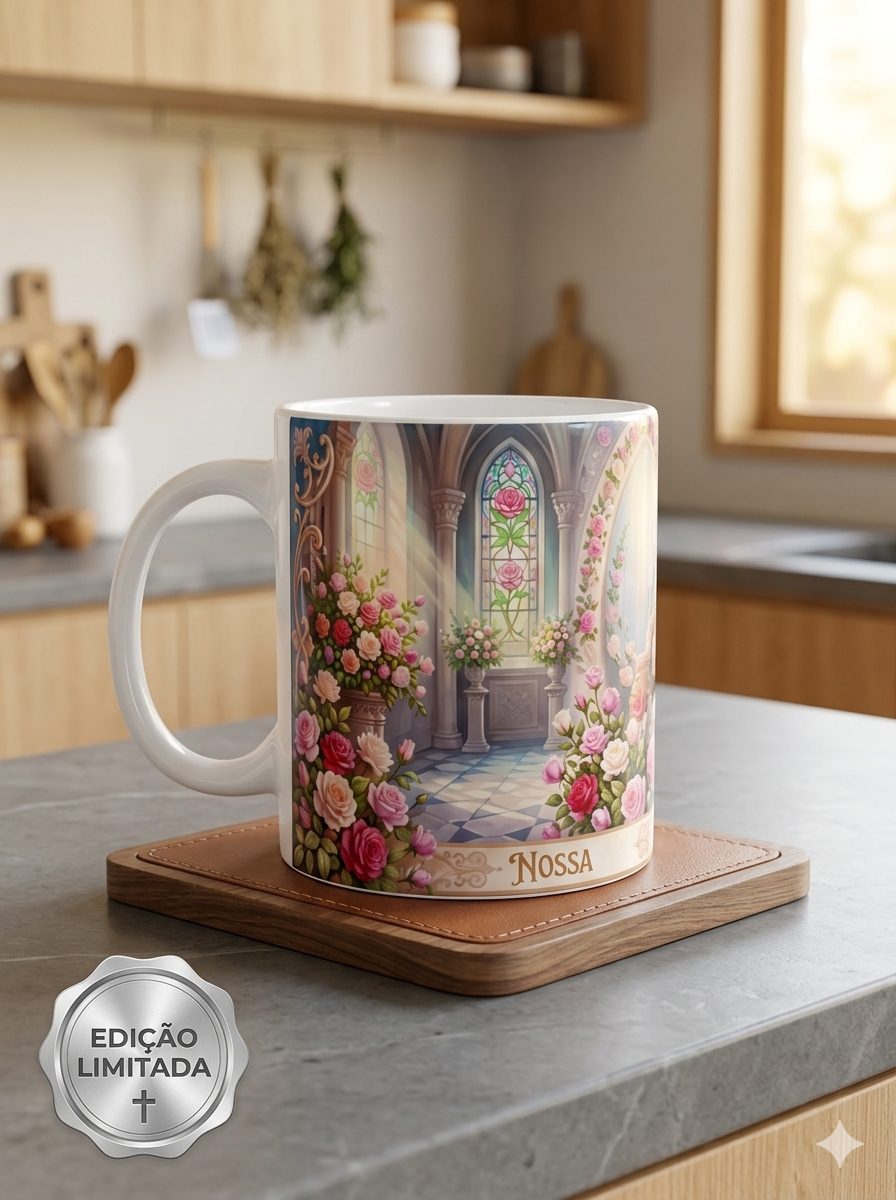 Caneca de Porcelana Personalizada Religiosa 325ml | ZuniQ - Nossa Senhora Rosa Mistica - Imagem 3
