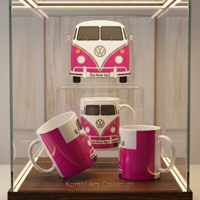 caneca ercelana kombi rosa choque